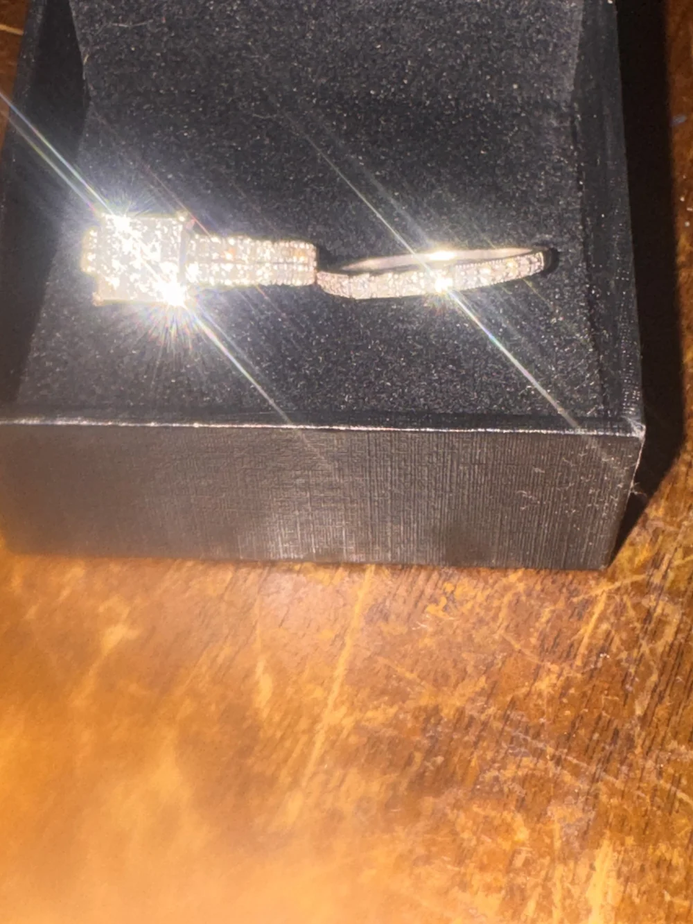 Antique Inspired Bridal Ring Set in White Gold - Sparkling Clear Stones